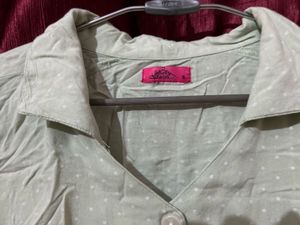 light sea green polka dot crop shirt