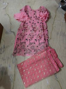 Pink heavy embroidery work kurta n garara dup