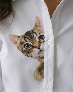 Cute Cat Print White Shirt