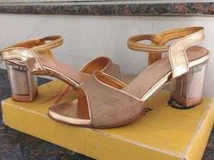 Gold Heels with Clear Block Heel