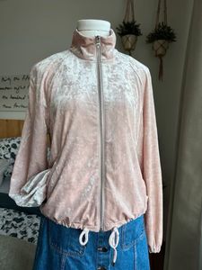 H&M  Light Pink Crashed Velvet Bomber Jacket