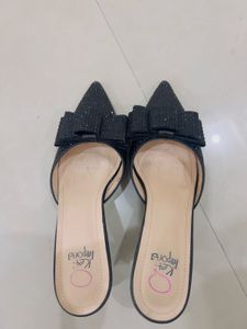 Black Rhinestone Bow Pointed Mules
