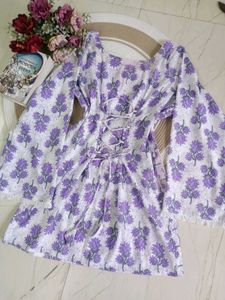 🆕 Corset Purple Floral Bell Sleeve Short Kurti