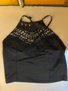 Black Lace Halter Tank Top