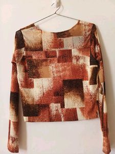 Patterned Long Sleeve Crop Top