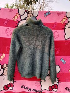 Fluffy Green Turtleneck Sweater