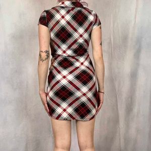 Gothic Red Plaid Mini Dress