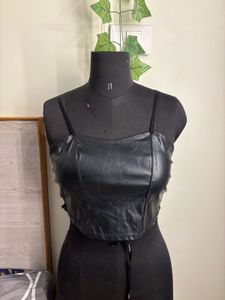 Black Faux Leather Corset Top