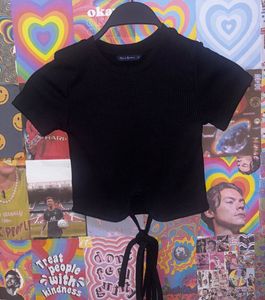 Black Ribbed Tie-Front Top