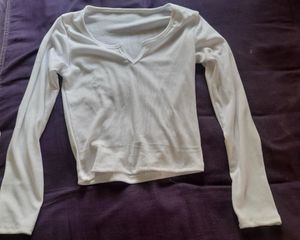 White V Neck Crop Top