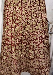 Maroon & Gold Embroidered Lehenga Skirt