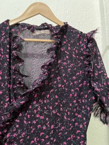 Floral Pattern Wrap Dress, Chiffon Maxi Onepiece