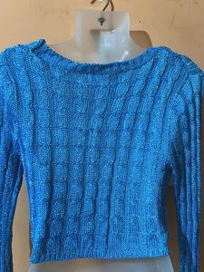 Blue Knit Long Sleeve Top