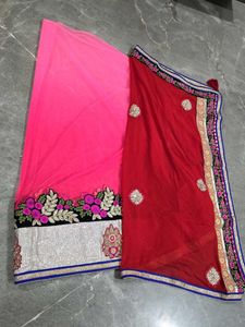 Elegant Pink half /half Embroidered Saree