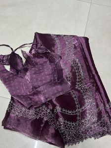 Purple Embellished Saree & Blouse Set