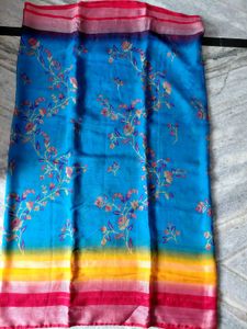 Floral Print Saree - Vibrant Blue