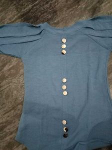 Cute Blue Puff Sleeve Top