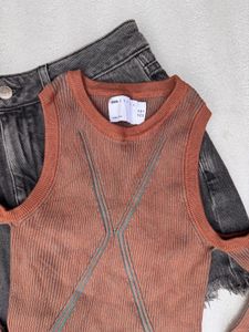 Zara Brown Cutout Long Sleeve Top