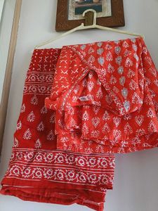 Printed Orange Kurta with Dupatta