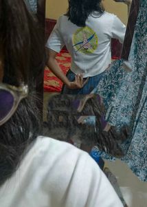 White ISRO/Rocket Printed Oversized T Shirt
