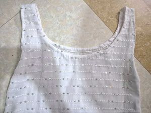 trending white sequence short kurti