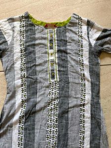 Striped Grey &amp; White Kurta