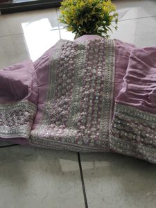 Lavender Kurti With Work In Yoke And Hand Part