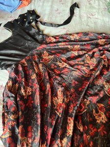 party wear black floral silk gown