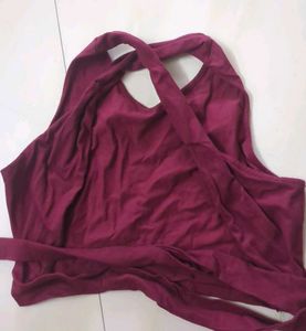 Maroon/Red Wrap/Tie Crop Top