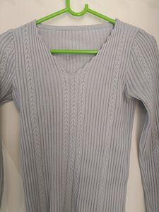 Women V Neck Blue Sweater