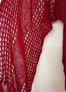 Woollen Red Scarf with Pom Poms