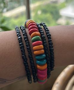 Colorful Wood Bead Bracelet Set