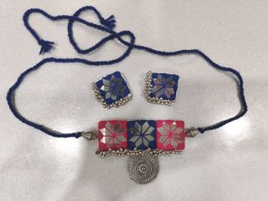 Pink & Blue Cloth Jewellery Set