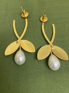 Gold Leaf &amp; Moonstone Drop Earrings