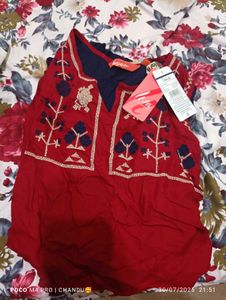 Embroidered Red Top(Sleeves Are There)