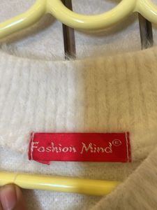 White Fuzzy Sweater with Floral Detail