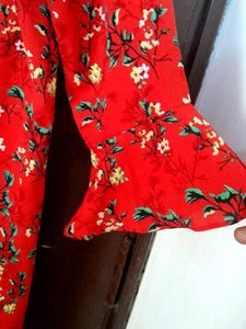 Bright Red Florals Wrap Dress