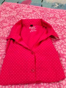 Cherry Pink Colour Shirt White Polka Dotted