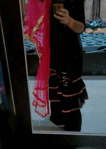 Black Sharara Suit With  Pink Dupatta