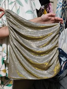 Silver Gold Toned Off Shoulder Crop Top