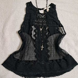 Vintage Gothic Grungy Black Mesh Top