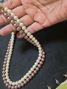 White and Copper Double Layer Pearl Mala