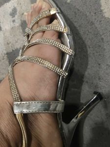 Silver Rhinestone Heels - Size 7