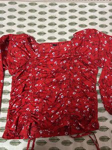 Red Tieup Detailed Top For Women