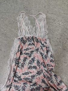 Pink Lacey Side Slitted Backless Dress