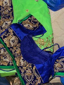 Fluorescent Green Saree with Embroidery