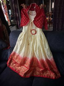 Girls Cream &amp; Red Dress with Jacket