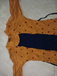 Boho Chic Mustard &amp; Navy Dress