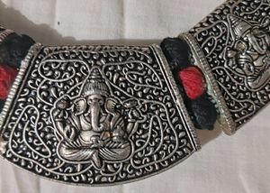 Ethnic Silver Plated &amp; Thread Necklace