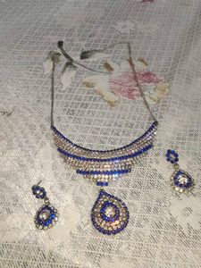 Blue Rhinestone Necklace & Earring Set